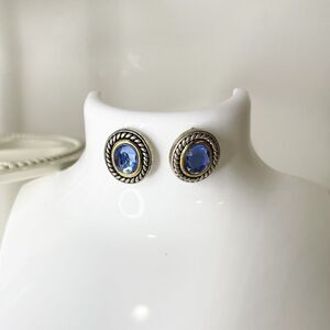 Vintage Avon Earrings Blue Jewel Bead Silver Gold Chunky Stud Regal Fashion 90s